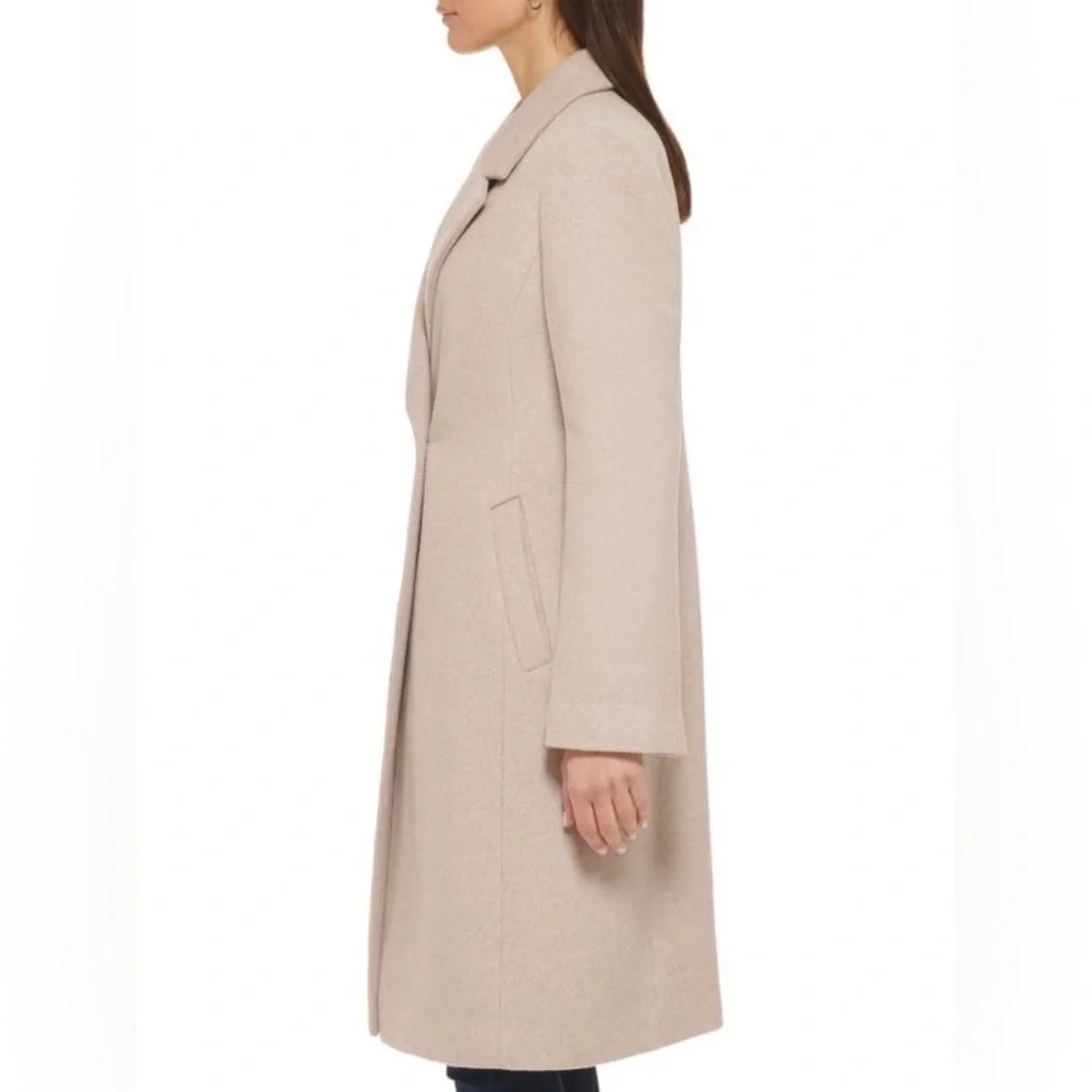 COLE HAAN Double Breasted Wool Blend Oatmeal Tan Coat 12 - Picture 7 of 9